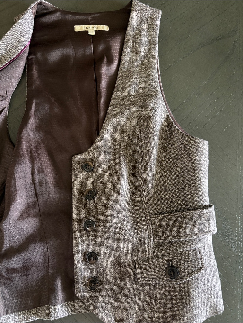 RW&CO. Women's Brown Tweed Vest with Button Front size XS - Picture 14 of 16